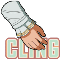 a cartoon of a person 's arm with the word cling below it