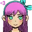 a pixel art drawing of a girl with pink hair and blue eyes .