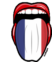 a cartoon of a woman 's mouth with a french flag sticking out of it