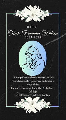 a funeral card for celeste romanov wilson