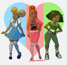 a drawing of three cartoon girls with one wearing a shirt that says boss lady