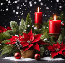 christmas decorations with poinsettia and red candles