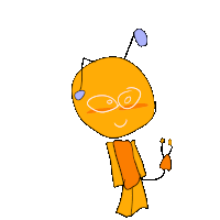 a cartoon drawing of an orange ant with glasses