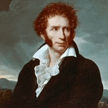 a painting of a man with curly hair wearing a black coat and a white collar .