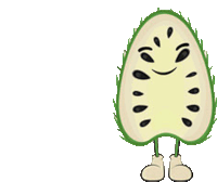 a cartoon illustration of a fruit with arms and legs and a smiling face .