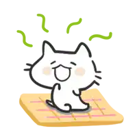 a cartoon of a cat sitting on a mat with smoke coming out of its head