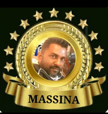 a picture of a man in a gold medal with the name massina