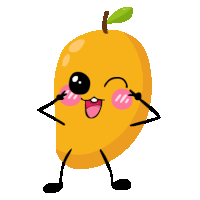 a cartoon drawing of a mango with arms and legs making a funny face