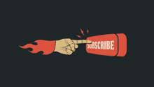 a hand is pointing at a subscribe button with flames coming out of it