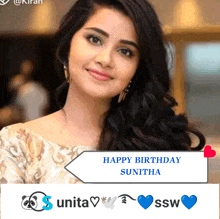 a picture of a woman with the words happy birthday sunitha on the bottom