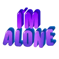 a sticker that says i 'm alone in purple and blue letters