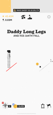 a game called daddy long legs and his 164th fall on a phone