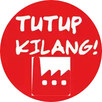 a red circle with the words tutup kilang written on it