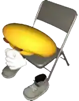 a cartoon character is sitting on a folding chair holding a yellow object