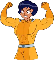 a cartoon character is flexing her muscles with a heart shaped belt around her waist