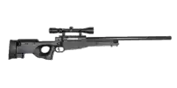 a black sniper rifle with a scope on top of it