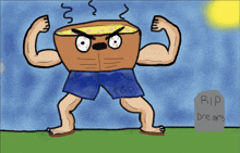 a cartoon drawing of a man with muscles and shorts that say rip dreamy