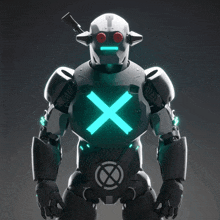 a robot with a green x on his chest