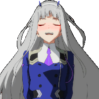 a drawing of a girl with long white hair and a blue uniform