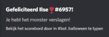 a screenshot of a message that says gefeliciteerd ilse # 69557