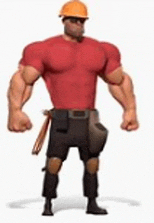 a cartoon of a muscular man wearing a hard hat .