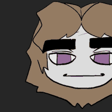 a cartoon drawing of a person with purple eyes