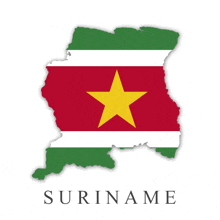 a map of suriname with the flag inside of it