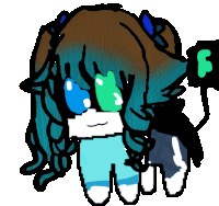 a pixel art drawing of a girl with blue and green eyes