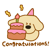 a cartoon dog with a birthday cake and the words congratulations below it