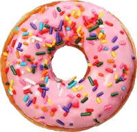 a pink frosted donut with sprinkles on it