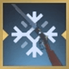 a snowflake is surrounded by a pair of scissors and a sword .