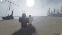 two roblox characters are standing on a beach and one of them has the name skiller on his head