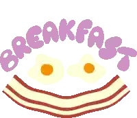 a cartoon drawing of eggs and bacon with the words breakfast written above it