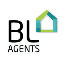 a logo for bl agents with a house in the background