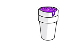 a cartoon drawing of a cup of purple liquid dripping from the top .