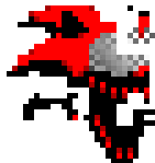 a pixel art drawing of a red and black bird