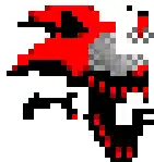 a pixel art drawing of a red and black bird