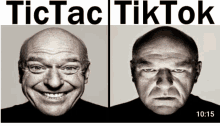 a tic tac and tiktok advertisement with a smiling man and an angry man