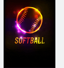 a glowing softball with the word softball underneath