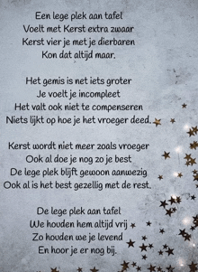 a christmas poem in a foreign language with gold stars around it