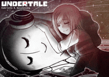 a drawing of a girl hugging a man with the word undertale on the bottom