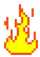 a pixel art illustration of a fire with orange and yellow blocks