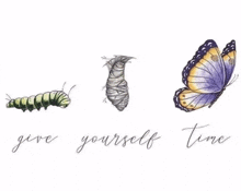 a butterfly is coming out of a cocoon and a caterpillar is coming out of it .