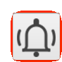 a bell icon on a white square with a red glow .