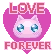 a pixel art of a cat in a heart with the words `` love forever '' written on it .