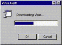 a computer screen that says virus alert and shows a progress bar