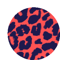 a red and blue circle with a leopard print pattern