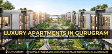 an advertisement for luxury apartments in gurugram with an artist 's impression of the apartments