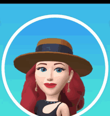 a girl with red hair wearing a hat and earrings