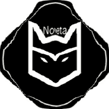 a black and white logo with a fox face and the word noeta .